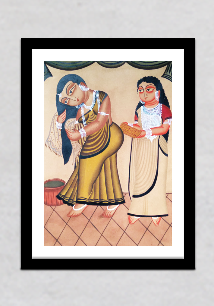 My friend and I kalighat painting by Bapi Chitrakar