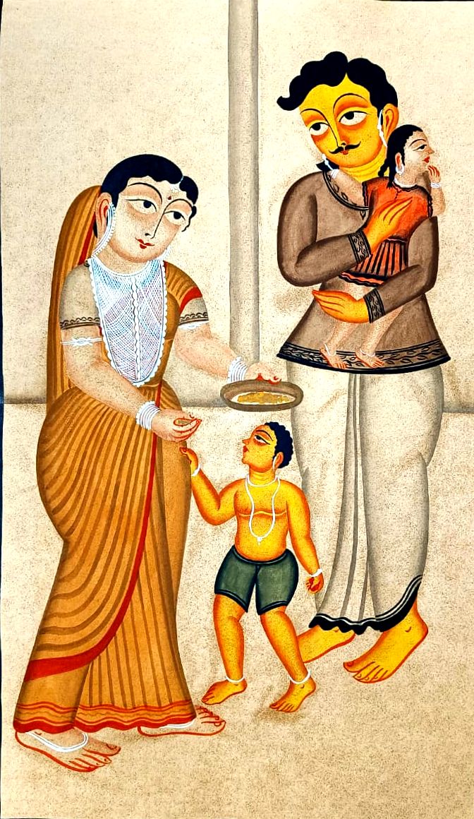 The Bond of Family in Kalighat Art by Bapi Chitrakar