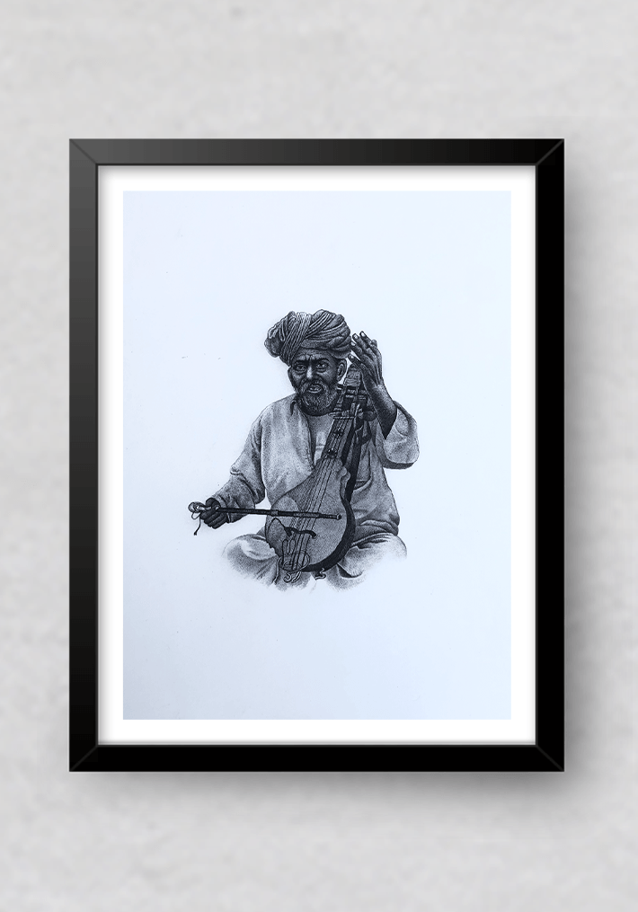 Shop The Monochromatic Musician in Miniature Painting by Mohan Prajapati