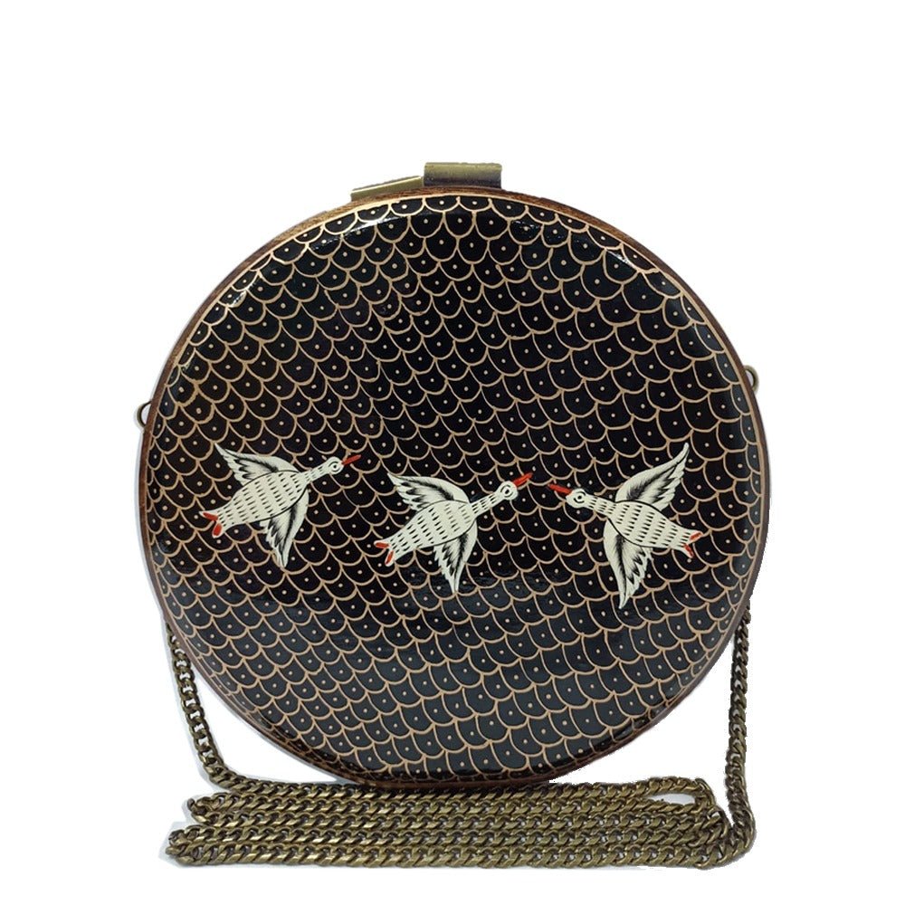 The White Birds Round Wood Clutch