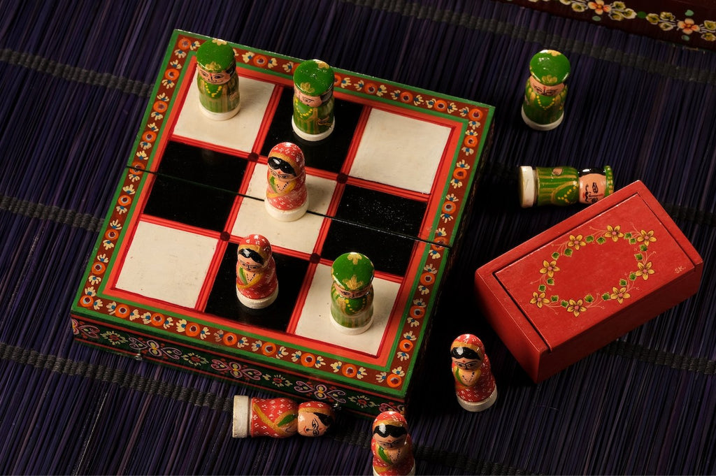 Tic Tac Toe, handpainted in Ganjifa art style-