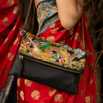 Where be Dragons, Black Foldover Clutch/Sling-