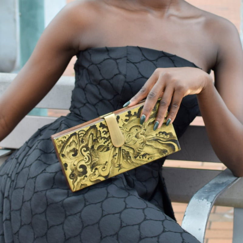 Where be Dragons, Rectangle Clutch Black and Gold-