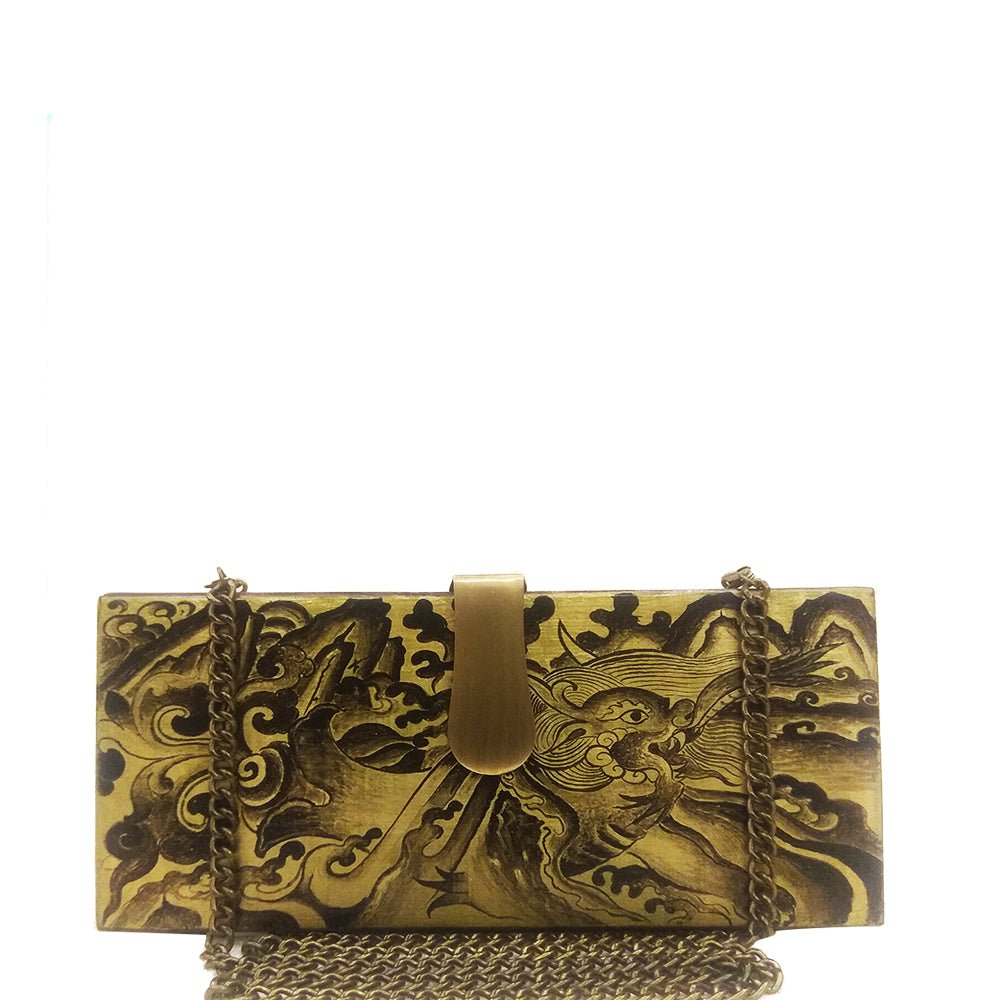 Where be Dragons, Rectangle Clutch Black and Gold-