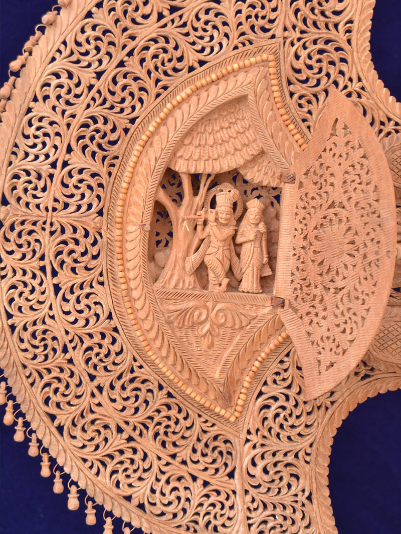 Wooden Hand Fan in Raw Sandalwood Miniature Artwork by Om Prakash