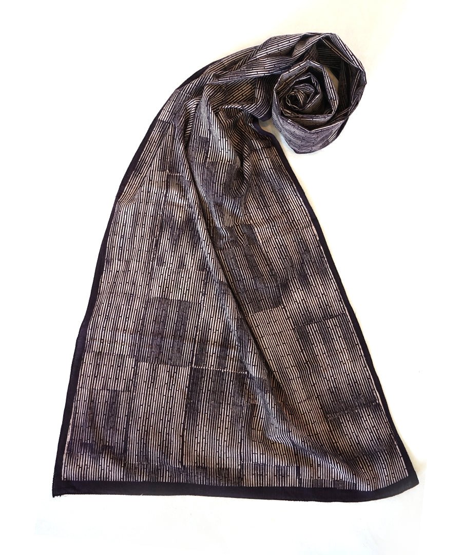 ABSTRACT - Black/white Hand block printed Cotton Stole-