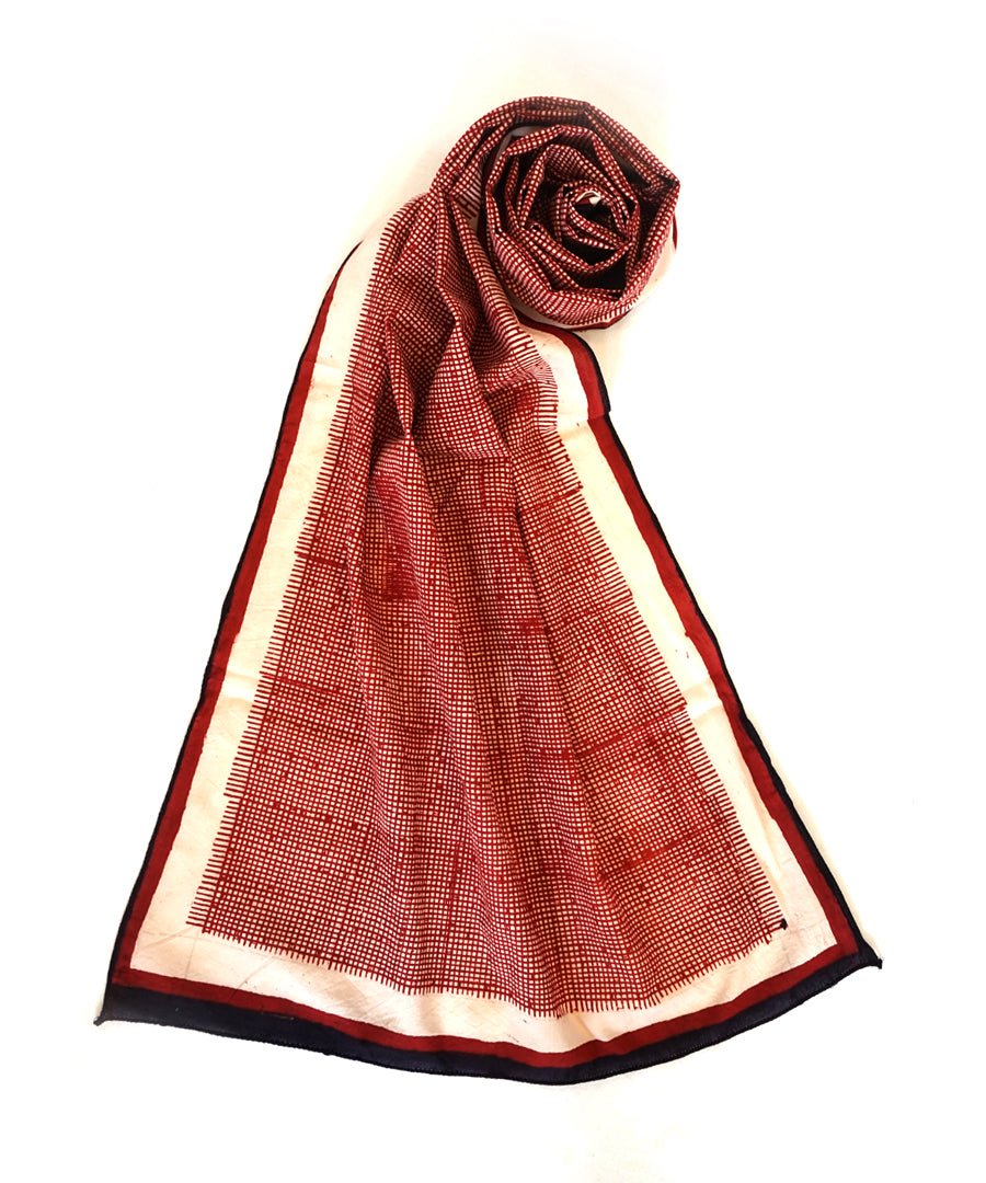 ABSTRACT - Red/white Hand block printed Cotton Stole-