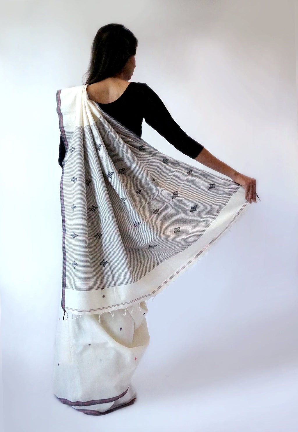 FLOWER BUTI - Cream Handwoven Cotton Saree-Jiyo - Sarees