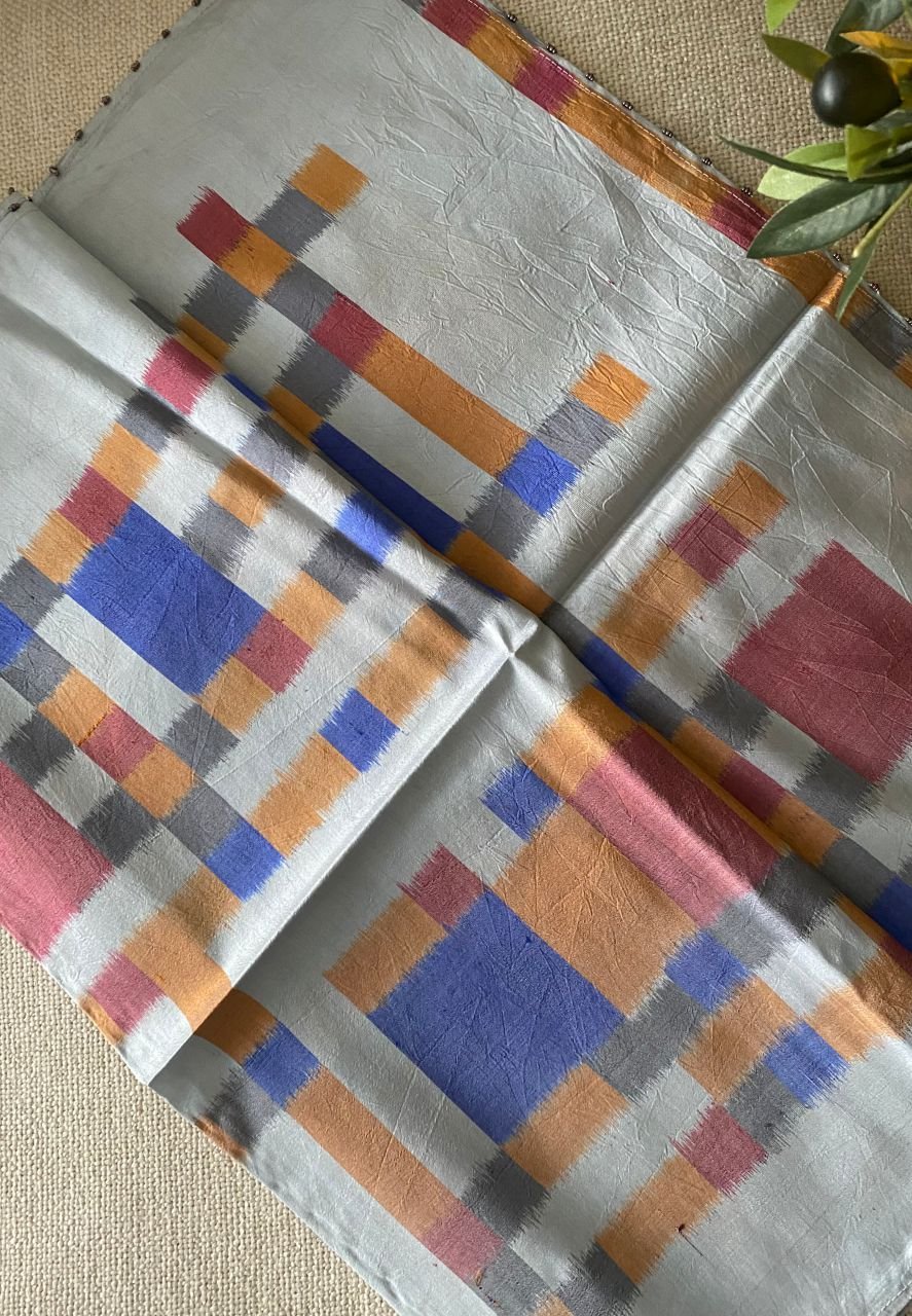 Handwoven IKAT SILK STOLE, multicoloured grey-