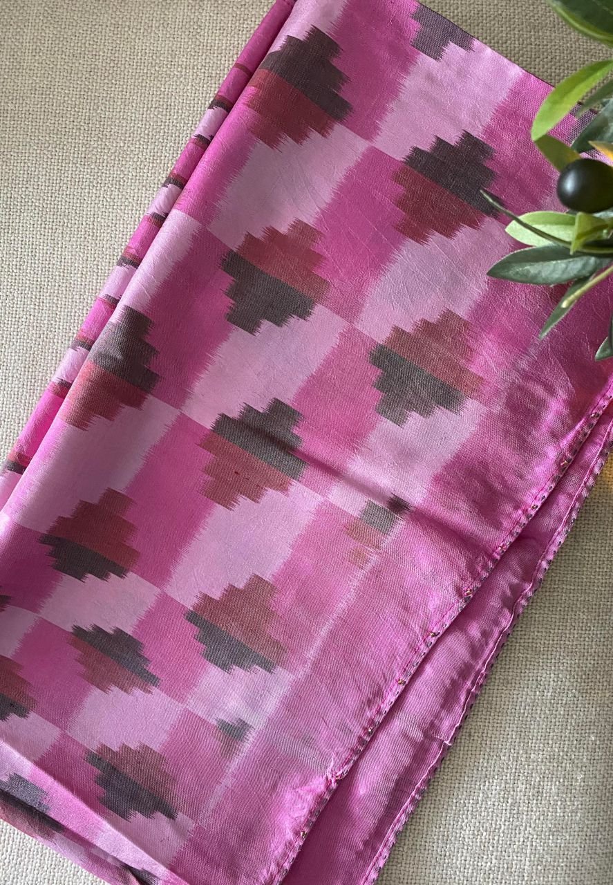 Handwoven IKAT SILK STOLE, Pink-