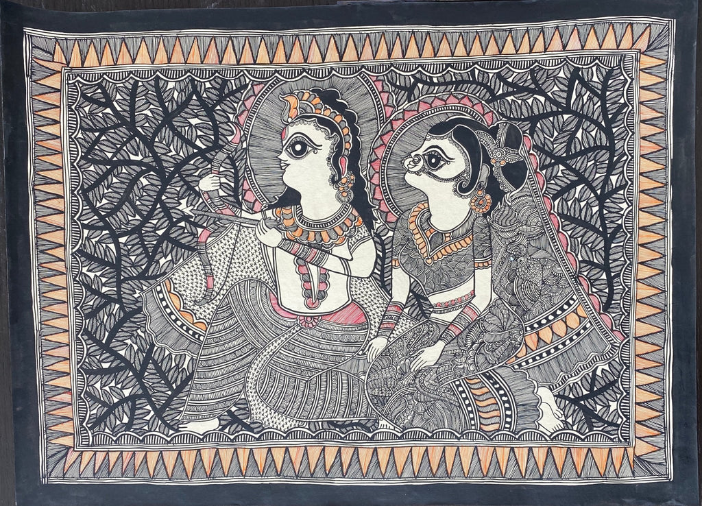 Lovely Krishna & Radha Madhubani Painting