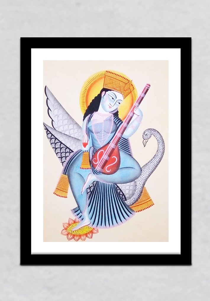 Saraswati Thakur Drawing with Oil Pastel Colors