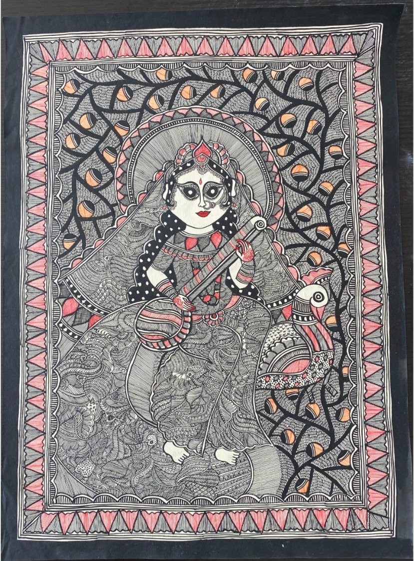 Buy Handpainted Saraswati Madhubani painting