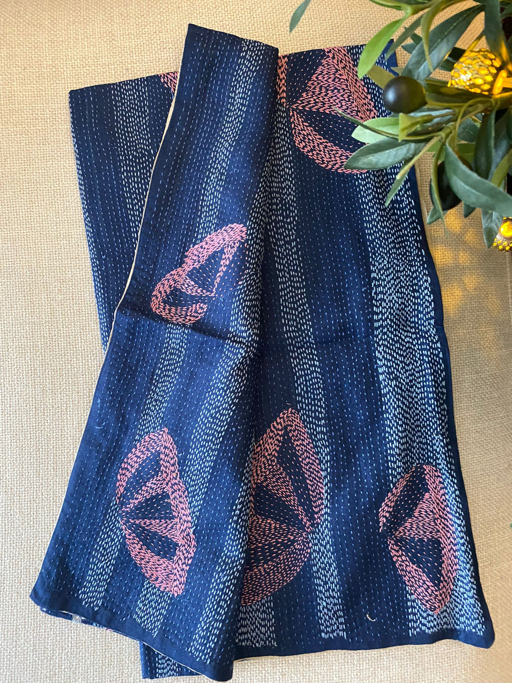 Sujani Hand embroidered Silk Stole, blue-