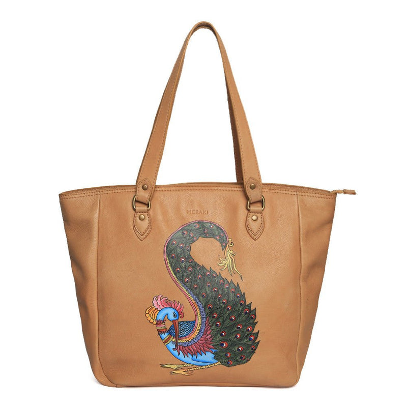 The Dancing Mayura | Tan Leather Bags | Peacocks Handbags – MeMeraki