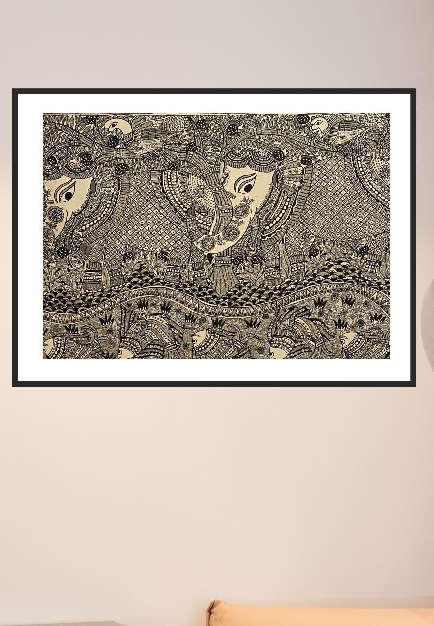 THE ELEPHANTS, MADHUBANI PAINTING BY RANJEET