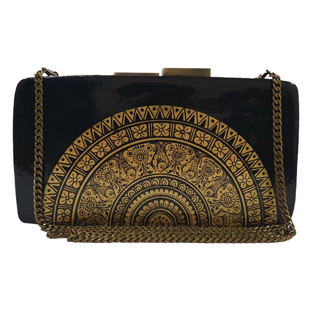 Hand-Painted Papier Mache and Wood Clutch Bag with Strap, 'Glory of Persia